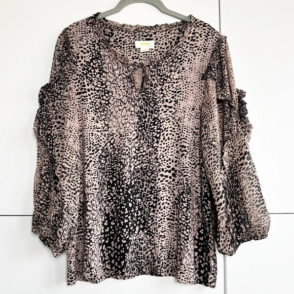 MAEVE ANTHROPOLOGIE Animal Print Blouse Jacquin Peasant Size Medium Mob Wife - Picture 1 of 9